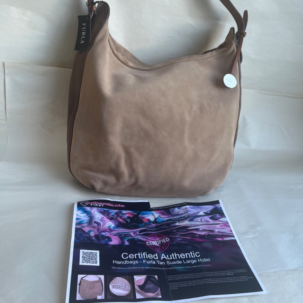 NWT Furla Medium Beige Brown Tan Shoulder Hobo Leather Casual Bag Purse - Picture 2 of 13